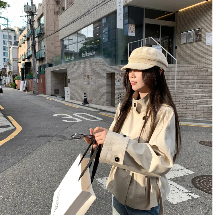 韩系复古英伦风双排扣短款风衣外套女秋季高级感收腰显瘦薄款上衣