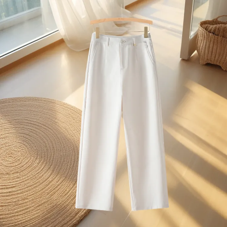 舒柔特女士窄版直筒休闲裤女2025夏季新款高腰显瘦垂感宽松九分裤
