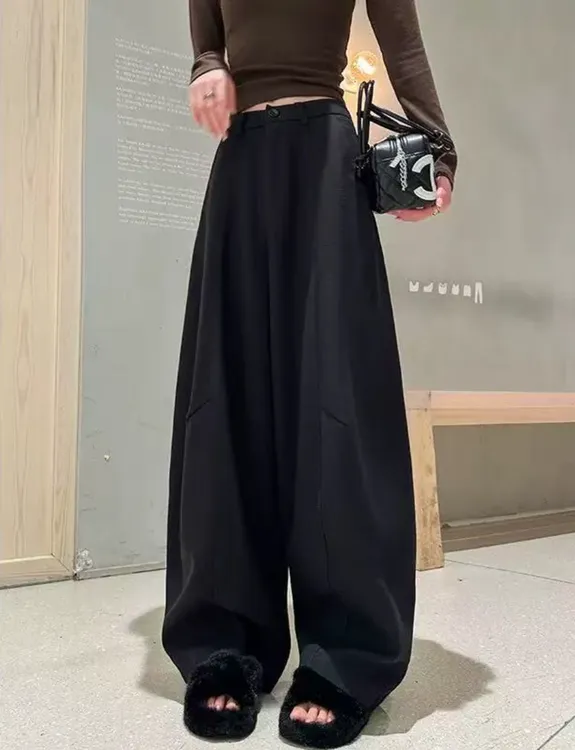 【羊毛蚕丝+运费险】秋冬新款阔腿弯刀裤厚款慵懒风休闲裤女裤子XM