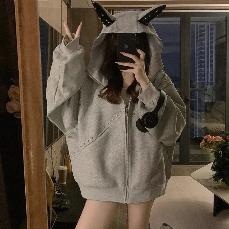 2025秋季新款设计感小众百搭杜宾犬连帽卫衣男女宽松时尚外套上衣