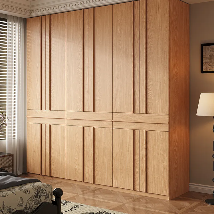 衣柜家用橡木全实木中古风骨骼条2025年厂家直销主卧分段家用衣柜