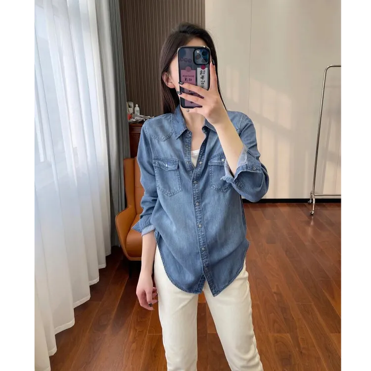 【工厂直发】莱赛尔天丝牛仔衬衫女显瘦百搭高端时尚垂感软牛仔衬衫