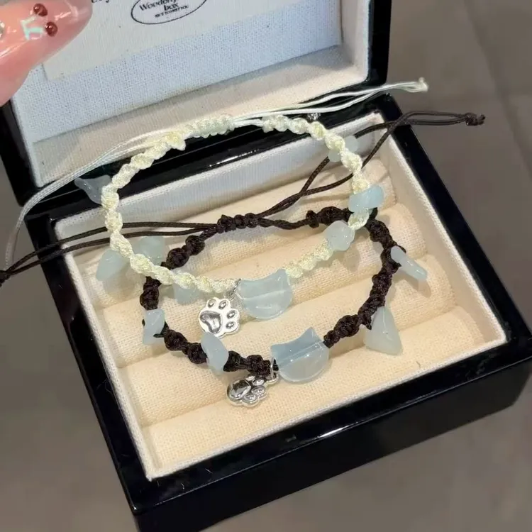 非金属布艺手链 小清新碎石小猫咪猫爪可爱甜美手链