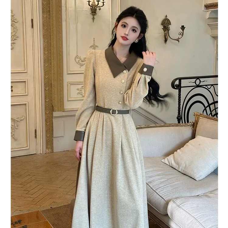 高级感气质长袖连衣裙女装2025秋冬新款御姐大方得体收腰长裙裙子