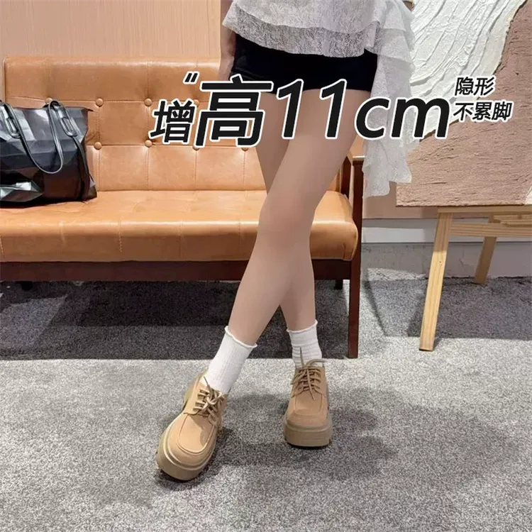 真皮11cm厚底英伦小皮鞋女2025春秋季新款内增高松糕底乐福鞋爆款