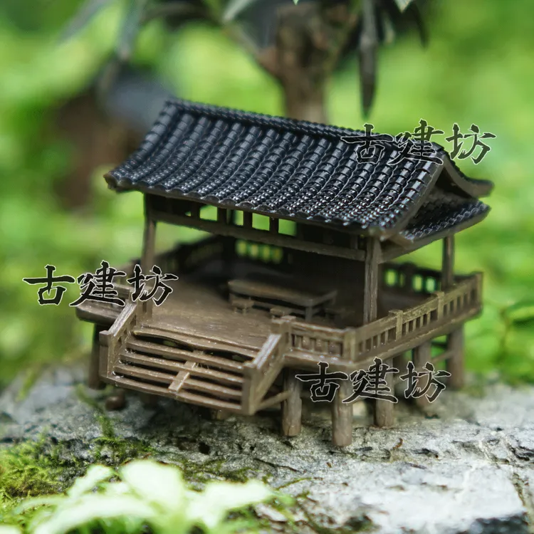 古建坊鱼缸造景微景观盆景假山古风建筑凉亭3D打印树脂小摆件沉水