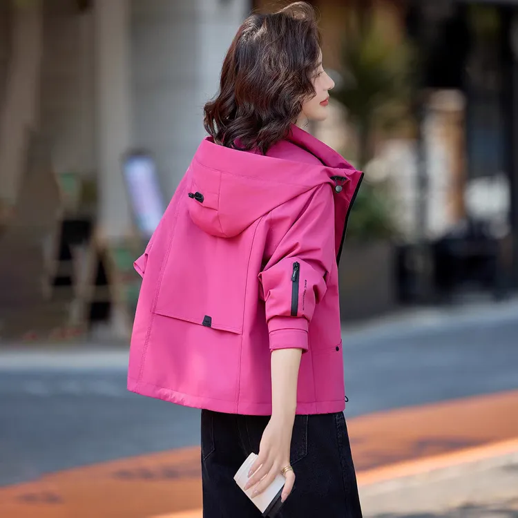 超好看时尚设计感连帽外套女2025秋爆款韩版小个子风衣短款上衣潮