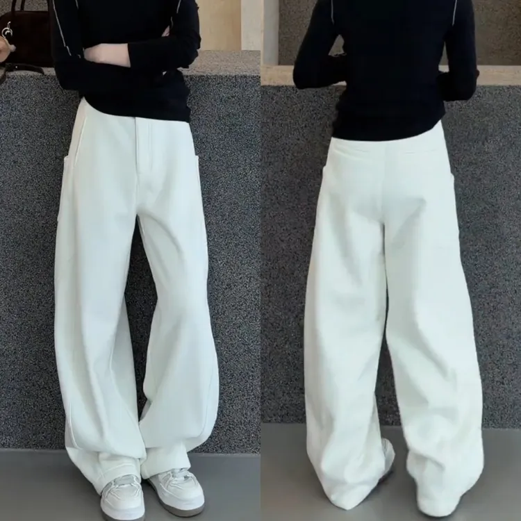 景倩妮时尚松弛感弯刀休闲卫裤2025年冬季新款加绒显瘦窄版阔腿裤