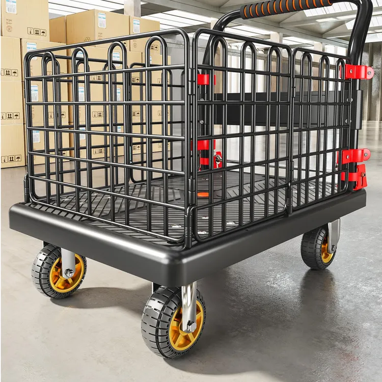 平板小推车拉货拖车可折叠家用带围栏快递手推车拉车轻便捷搬运车