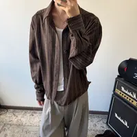 Breathy 定织羊毛精纺条纹优雅钢丝下摆短宽正肩长袖衬衫外套秋冬