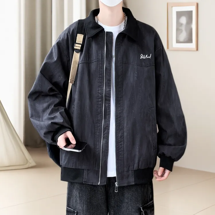 秋冬款时尚开衫潮流翻领衬衣夹克帅气男装港风百搭休闲宽松外套