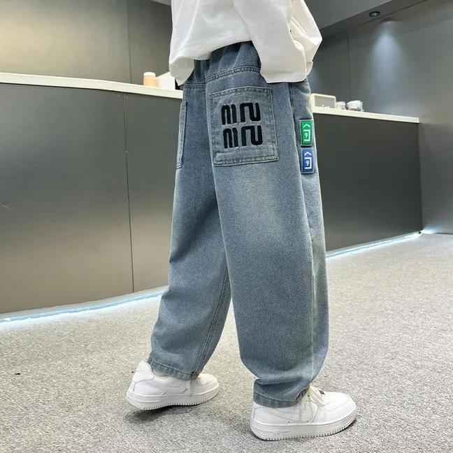 男童春款牛仔裤儿童休闲裤男孩宽松中大童帅气秋装长裤