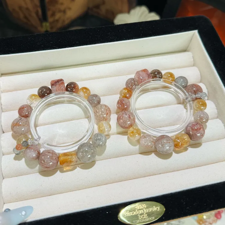 【黑金超七H129】天然超七水晶手串女款串珠颜色微差多样性发其一