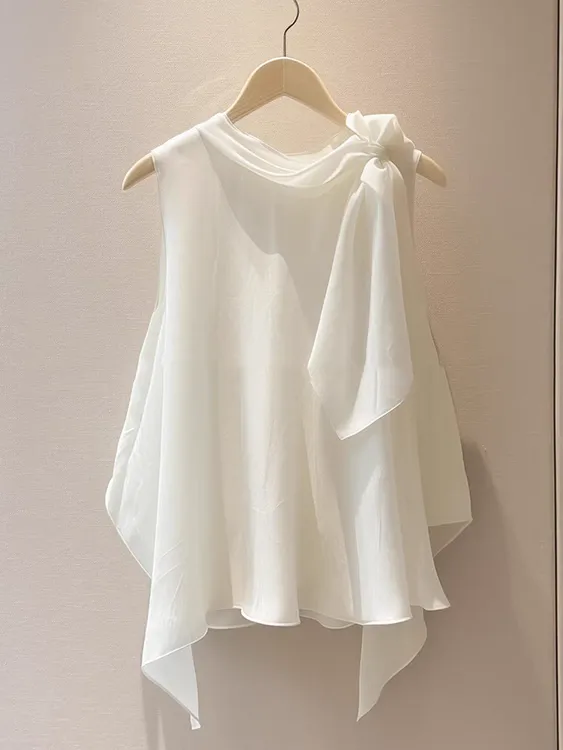 独特漂亮洋气高端别致小衫法式小上衣白色无袖衬衫2025新款女夏季