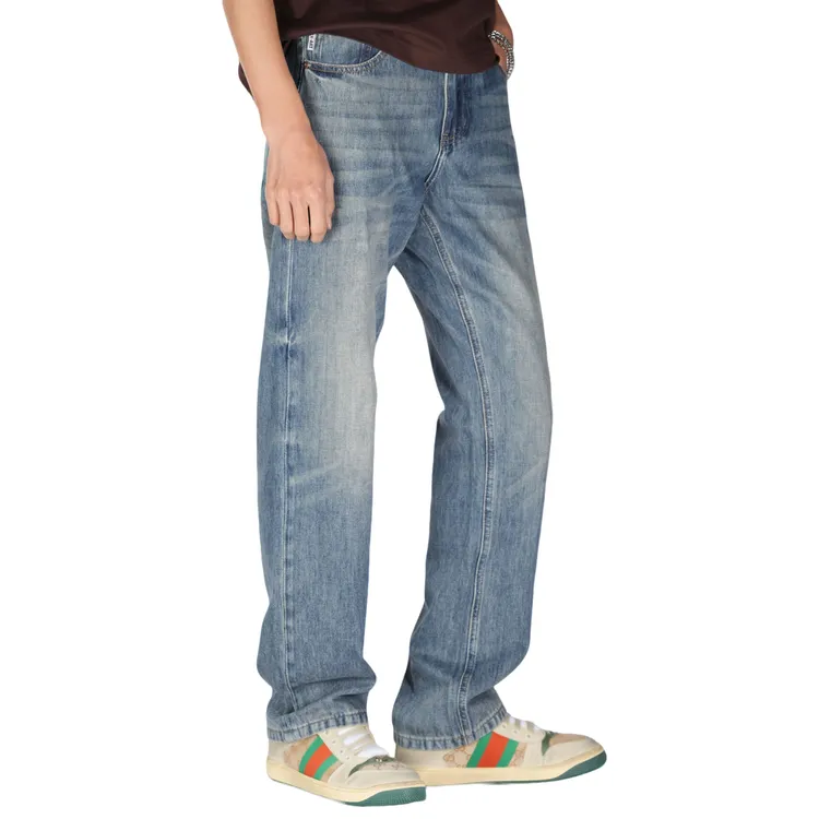2025春季新款蓝色百搭宽松潮牌水洗牛仔裤男美式高街时尚直筒长裤