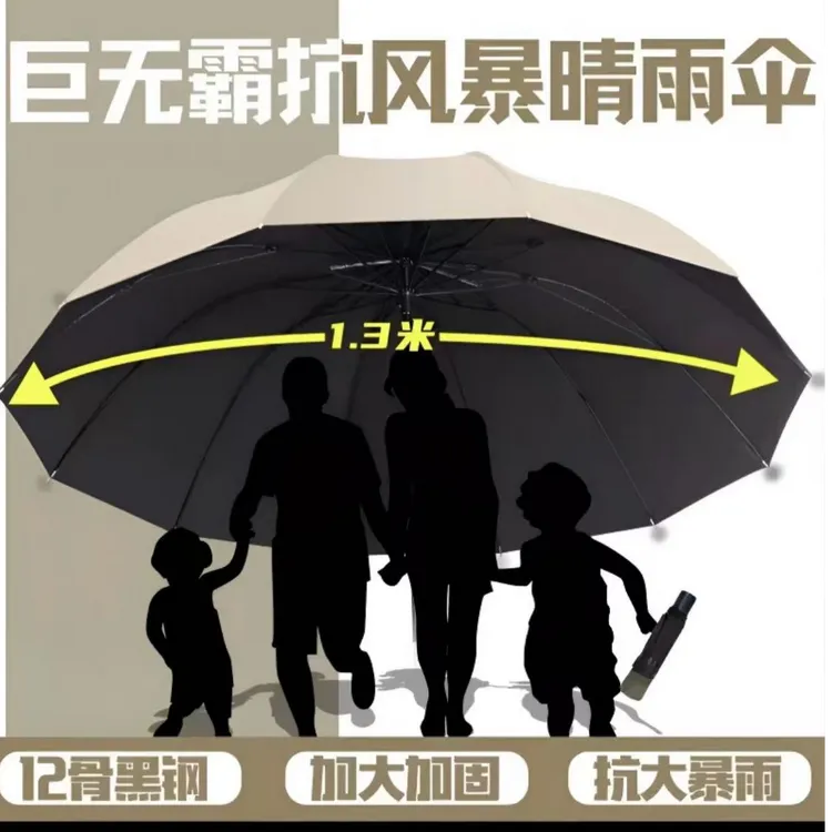 CH十二骨超大号折叠防爆晴雨两用12骨加大加固三四人遮阳伞