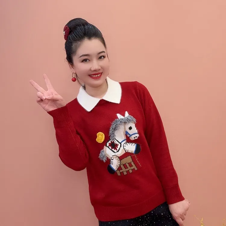 毛衣趣味秋冬针织衫新年套头洋气上衣