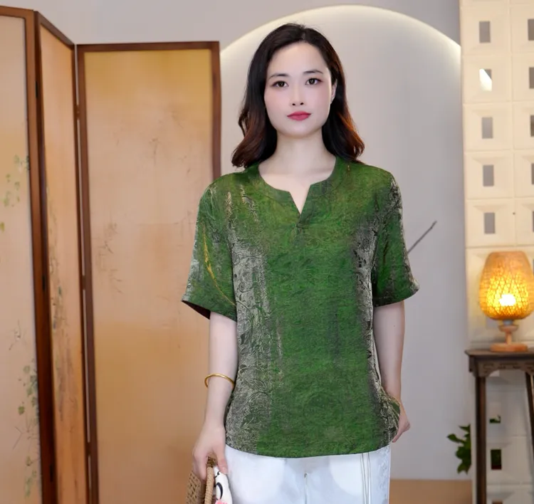 【万古长青-提花缎小衫】绿国风花萝双面穿小衫