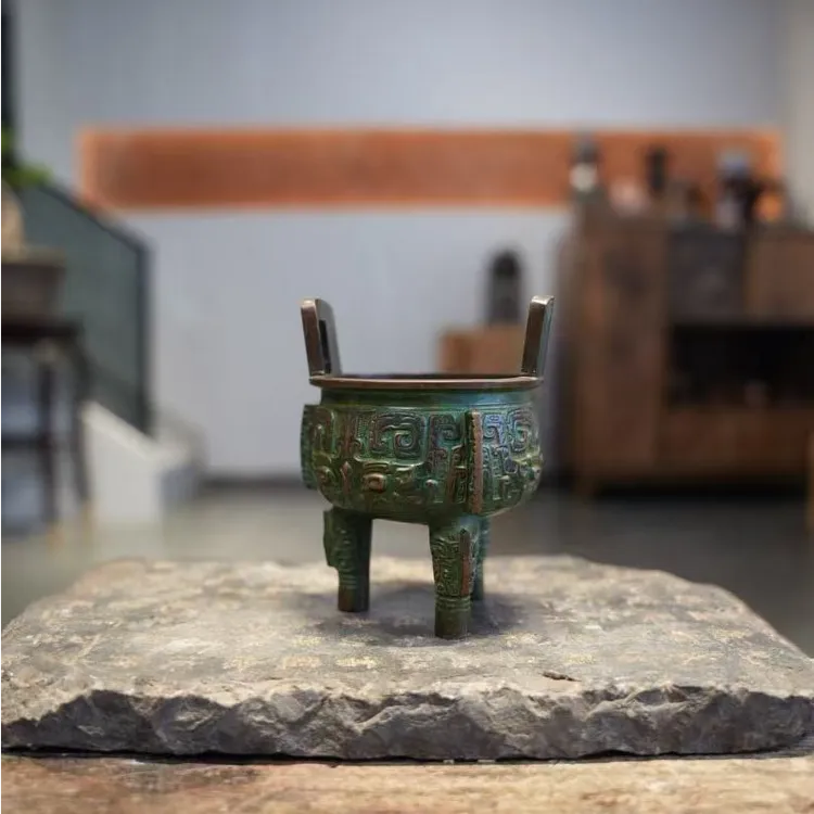 宽窄.绿色三足鼎行香炉线香炉盘香炉茶道配件高12口径8