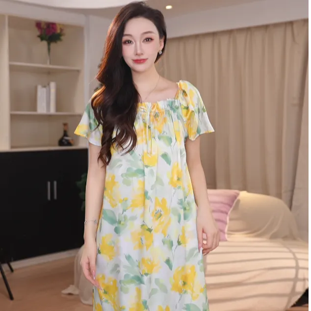 达芬奇密码2025新款冰雪丝娃娃领睡裙家居服连衣裙夏薄款家居服