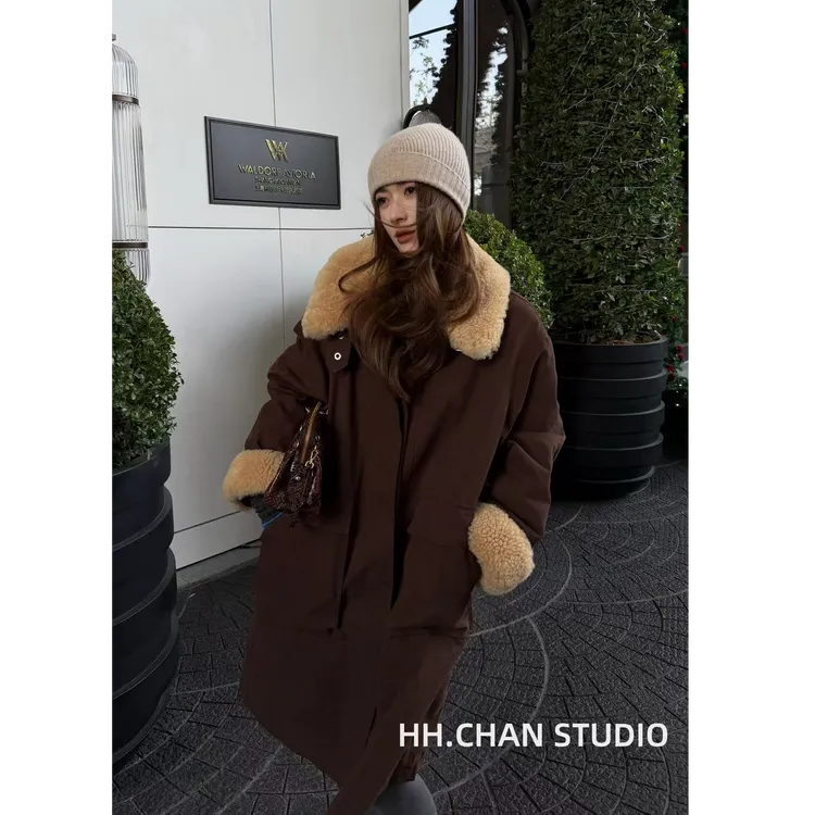 HH.CHAN “绒可”90%鹅绒带羊毛皮娃娃领中长款羽绒服HH53M40829