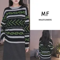 东倪MF 秋冬加厚套头毛衣复古高级感箭头绞花拼色打底 85D2501125