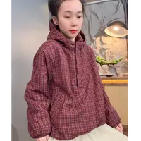  2025冬季新款格子显瘦连帽棉服女款9689