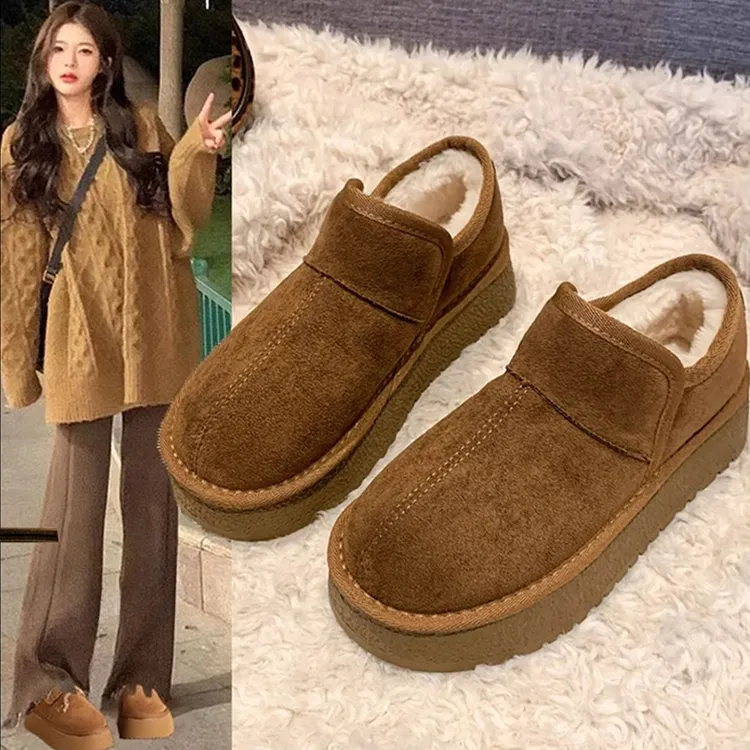 厚底加绒保暖女鞋雪地靴女款2024新款冬季一脚蹬乐福鞋勃肯鞋棉鞋