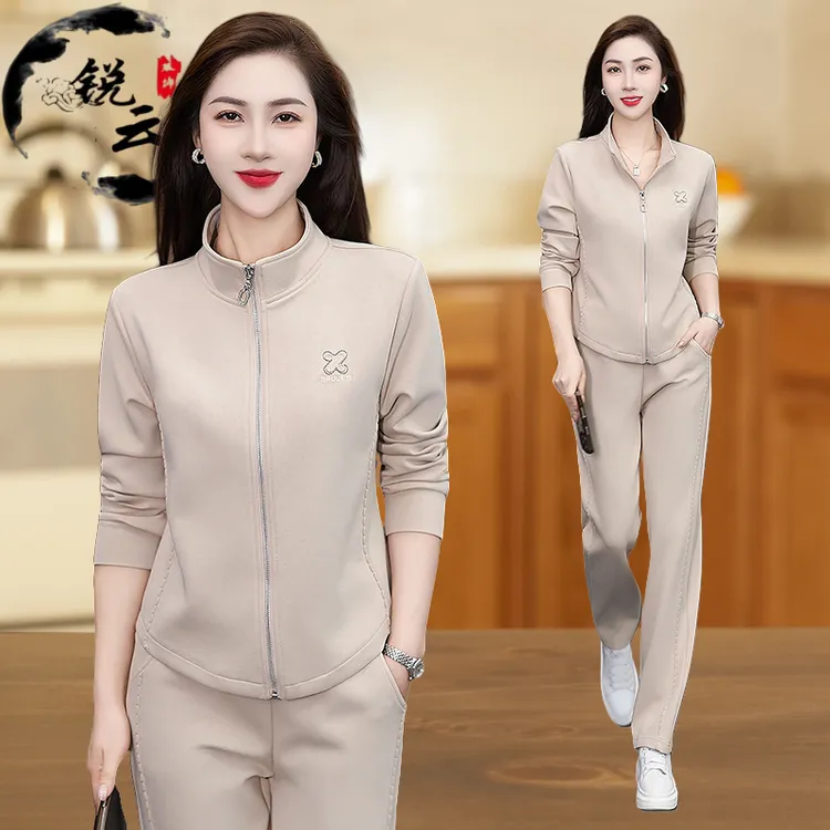 时尚洋气休闲运动套装女春秋季2025新款大码跑步宽松卫衣中年显瘦