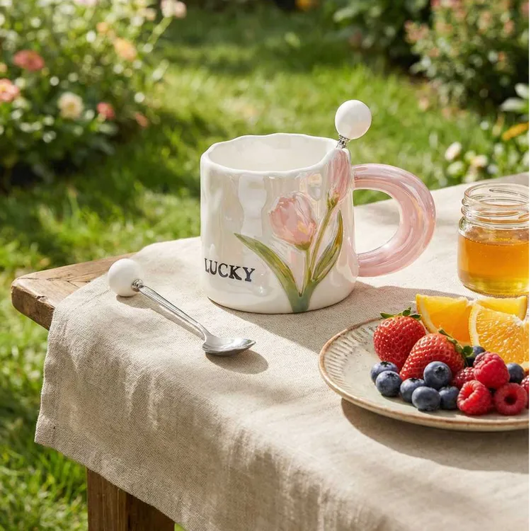 许妍赵露思同款杯子家用郁金香陶瓷杯子许我耀眼郁金香水杯女生