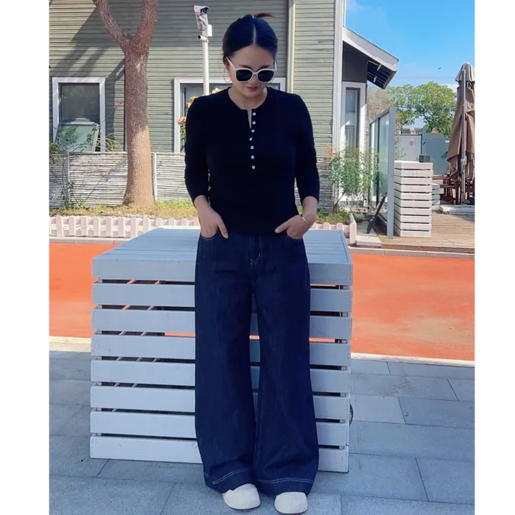 【原牛微喇裤】不褪色丹宁原牛微喇裤阔腿宽松显瘦直筒裤40185