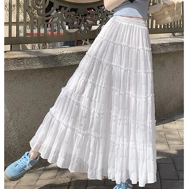 法式慵懒感蛋糕裙白色a字半身裙夏季新款百搭长裙