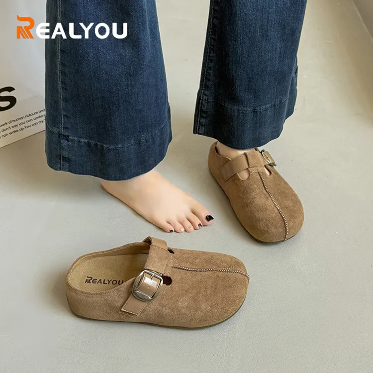 REALYOU/雷友2025秋冬季新款勃肯包头半拖鞋女厚底增高百搭休闲鞋