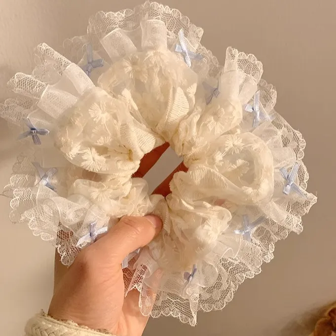 纯欲少女梦幻蕾丝大肠发圈法式温柔甜美百搭马尾发绳新款头饰