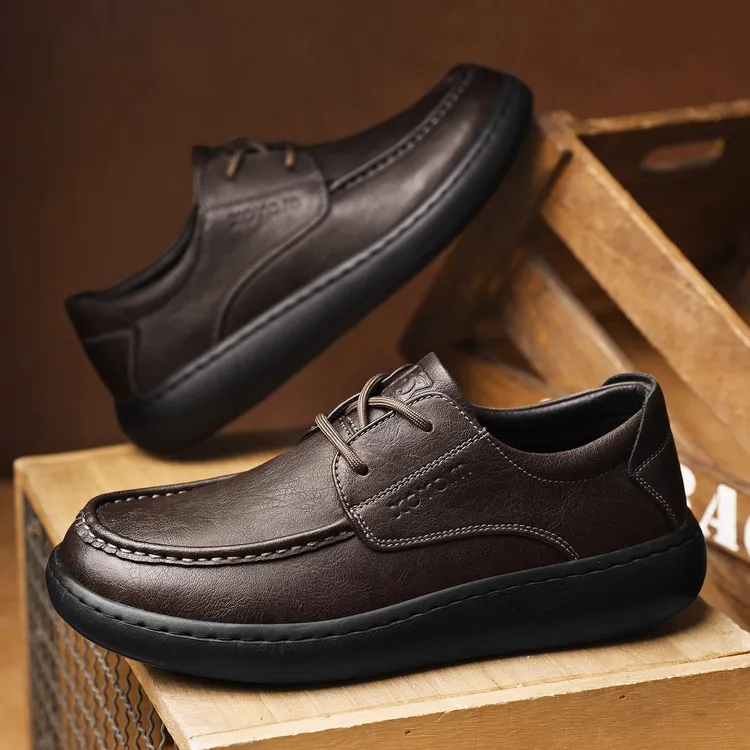 西部公羊牛皮男鞋新款手工皮鞋软底系带轻便百搭加绒工作休闲鞋