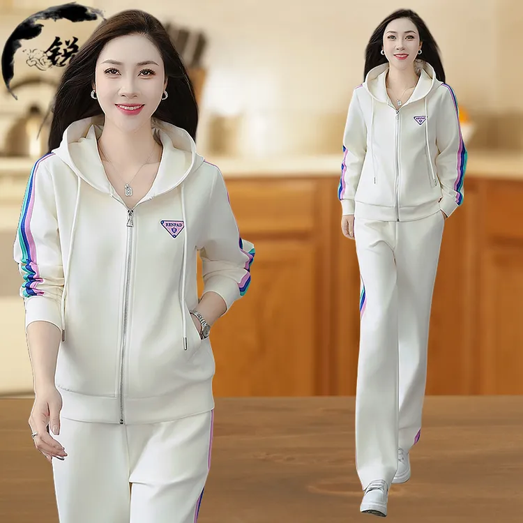 休闲运动套装宽松时尚春秋季2025新款运动服中年连帽跑步服两件套