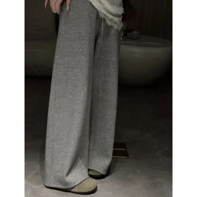 【闪闪裤 加厚】显瘦宽松灰色冬季阔腿裤高腰直筒时尚休闲百搭