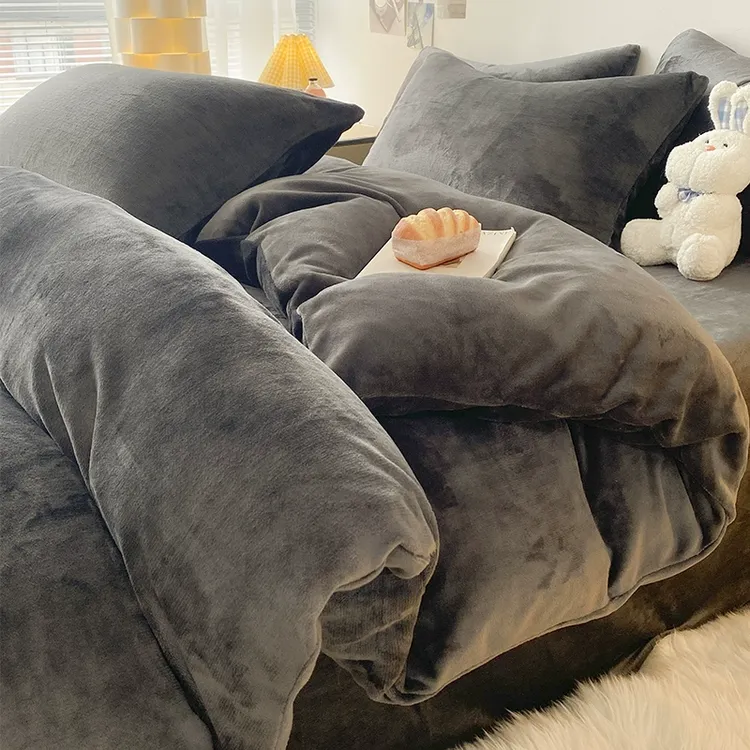 双面牛奶绒四件套2025新款冬季加厚加绒珊瑚绒被套冬天法兰绒床单