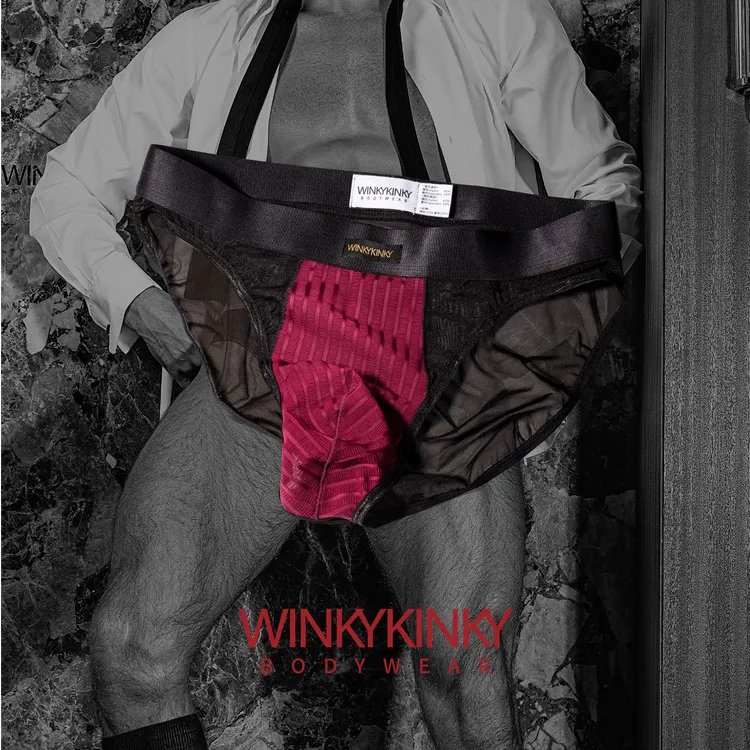 WINKYKINKY「光脊」反光条男士三角内裤网纱男士内裤双纱设计内裤