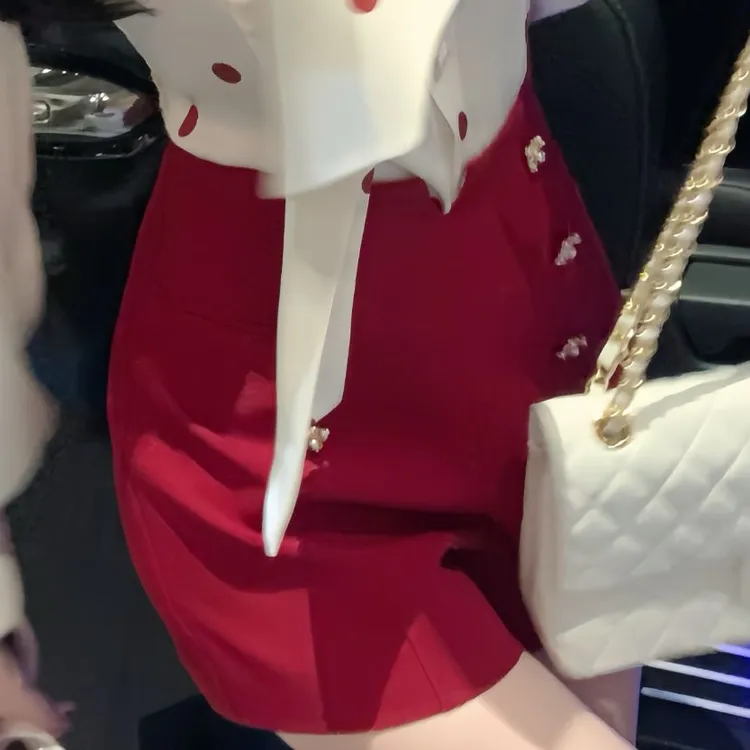 【雅乔定制】甜酒波尔卡 双排钻扣高腰显瘦红色短裤DYZY-25077732