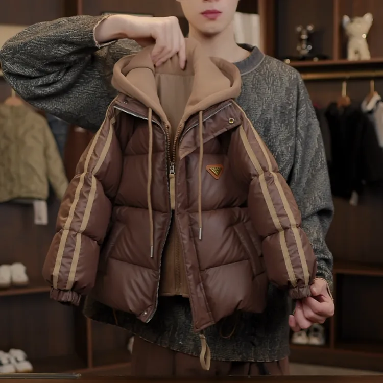 【现货】2025冬季新款儿童韩版棉服男童加厚美式连帽假两件时髦