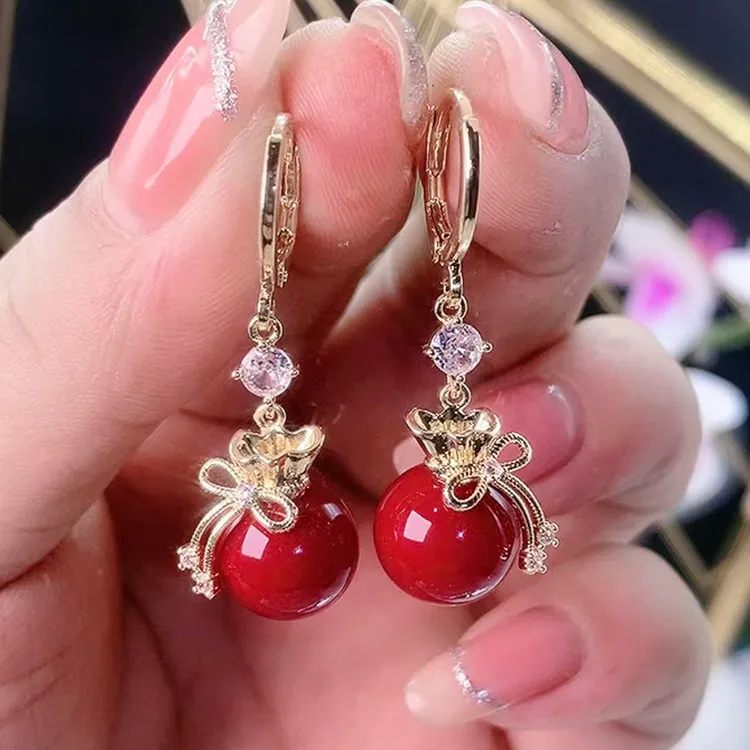 铜合金仿珍珠耳饰 (311号）新年必备红色珠珠福袋耳饰耳环