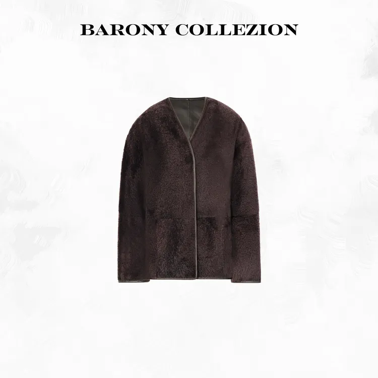 BARONY/86175拉贡LACON双面穿25-26新款V领进口皮草外套皮毛一体