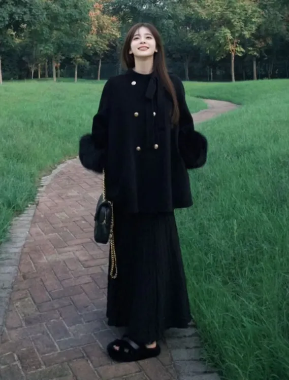 冬季小香风毛呢外套气质女装韩版厚款千金风时尚套装99639