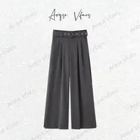 [ARQSEVFAES正品]—2025新款黑色阔腿裤女休闲直筒长裤50113003