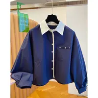 P0476高级感撞色翻领长袖衬衫女秋季款宽松休闲时尚减龄纯棉上衣