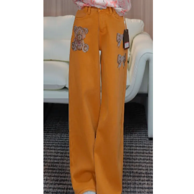 TCH私服冬款新时尚烫钻时尚淑女橙色直筒长裤T75D20E1088轻奢tch