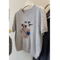 【可爱小狗】短袖圆领秋新款宽松韩版设计感针织衫毛衣女