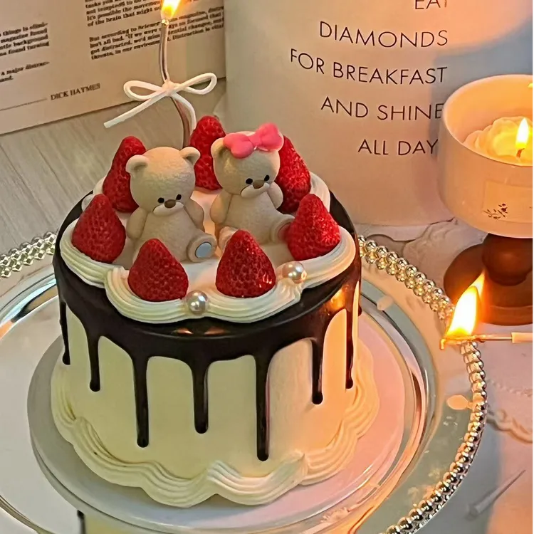 七夕情侣小熊蛋糕巧克力可食用装饰可爱浪漫