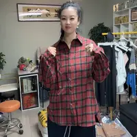 王芳家新款休闲红格子衬衫                                    